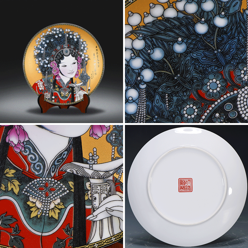 Jingdezhen ceramic decoration plate of new Chinese style living room TV cabinet decoration creative household furnishing articles wine crafts