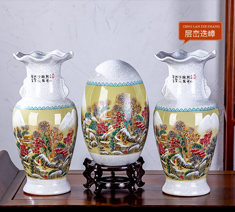 Jingdezhen ceramics large vases, three - piece suit Chinese style household flower arrangement sitting room adornment is placed a thriving business