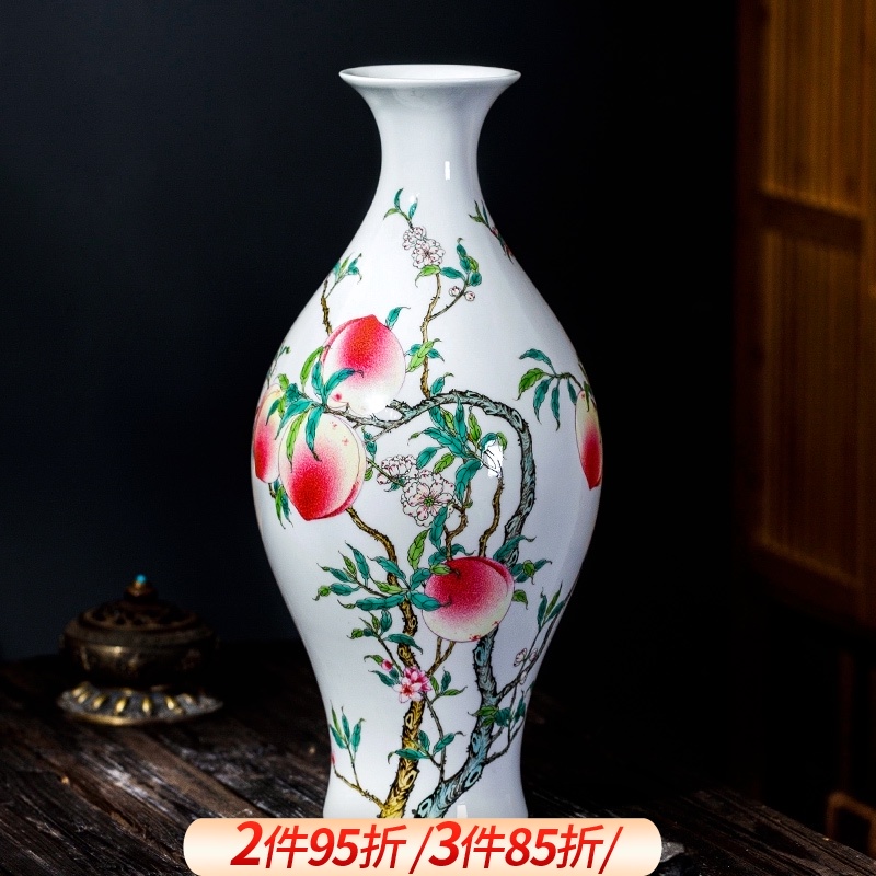 Jingdezhen ceramic vase furnishing articles large Chinese antique hand - made nine peach rich ancient frame sitting room porch decorate household