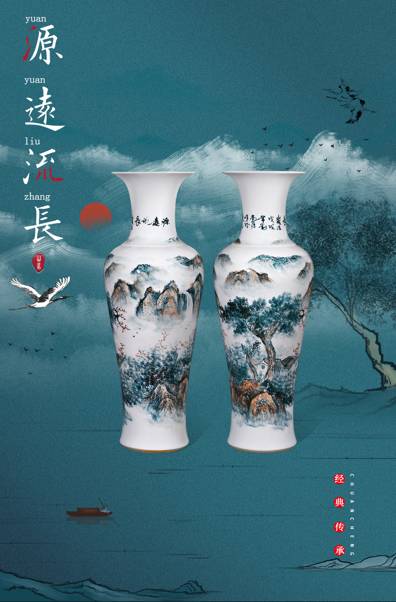 Jingdezhen ceramics hand - made scenery figure sitting room adornment is placed for the opening of large vase tuba is 1.2 meters