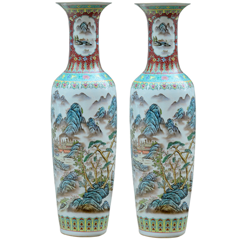 Jingdezhen ceramics antique hand - made scenery peony home sitting room hotel adornment furnishing articles of large vase