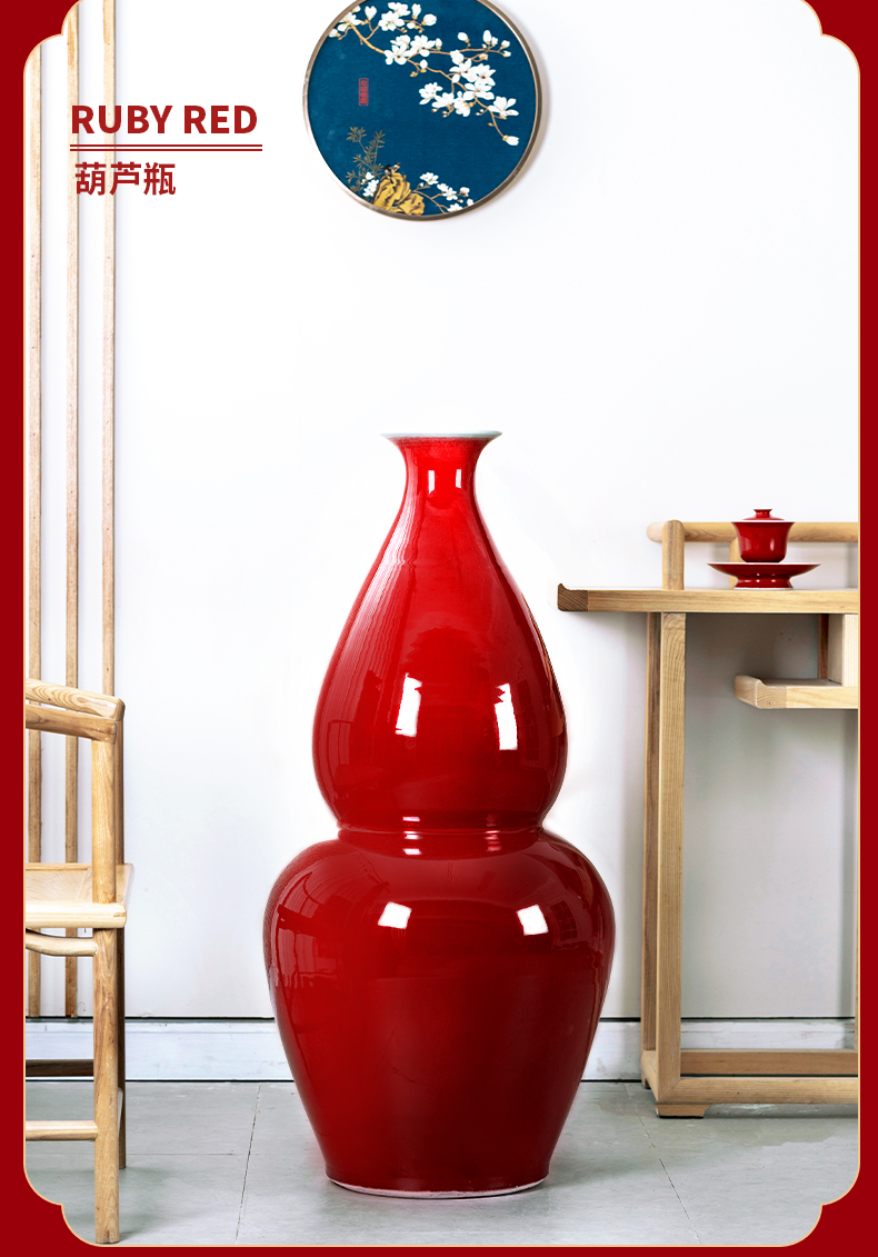 Jingdezhen ceramic big vase large landing place, Chinese style restoring ancient ways ruby red light key-2 luxury living room decoration to the hotel lobby