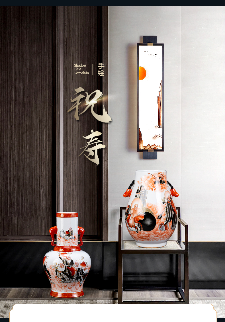 Jingdezhen ceramic vase furnishing articles of Chinese style restoring ancient ways is hand - made paint sitting room tea table rich ancient frame five old birthday ears