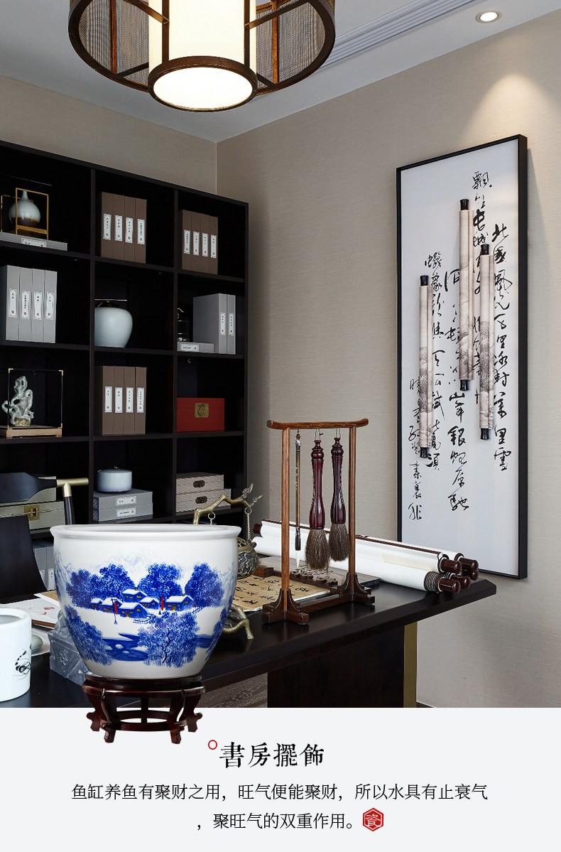 Jingdezhen ceramics aquariums large antique blue - and - white hand - made scenery household is suing big lotus lotus basin