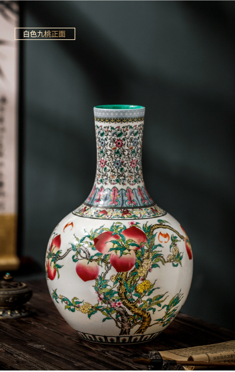 Jingdezhen ceramic vase furnishing articles of Chinese style restoring ancient ways large peach colored enamel nine rich ancient frame sitting room porch decoration