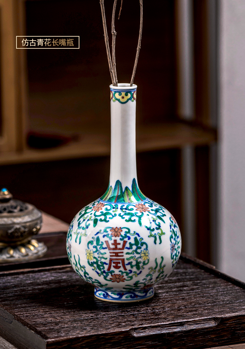 Jingdezhen ceramic vase furnishing articles hand - made rich ancient frame of new Chinese antique blue and white color bucket in the sitting room porch decoration