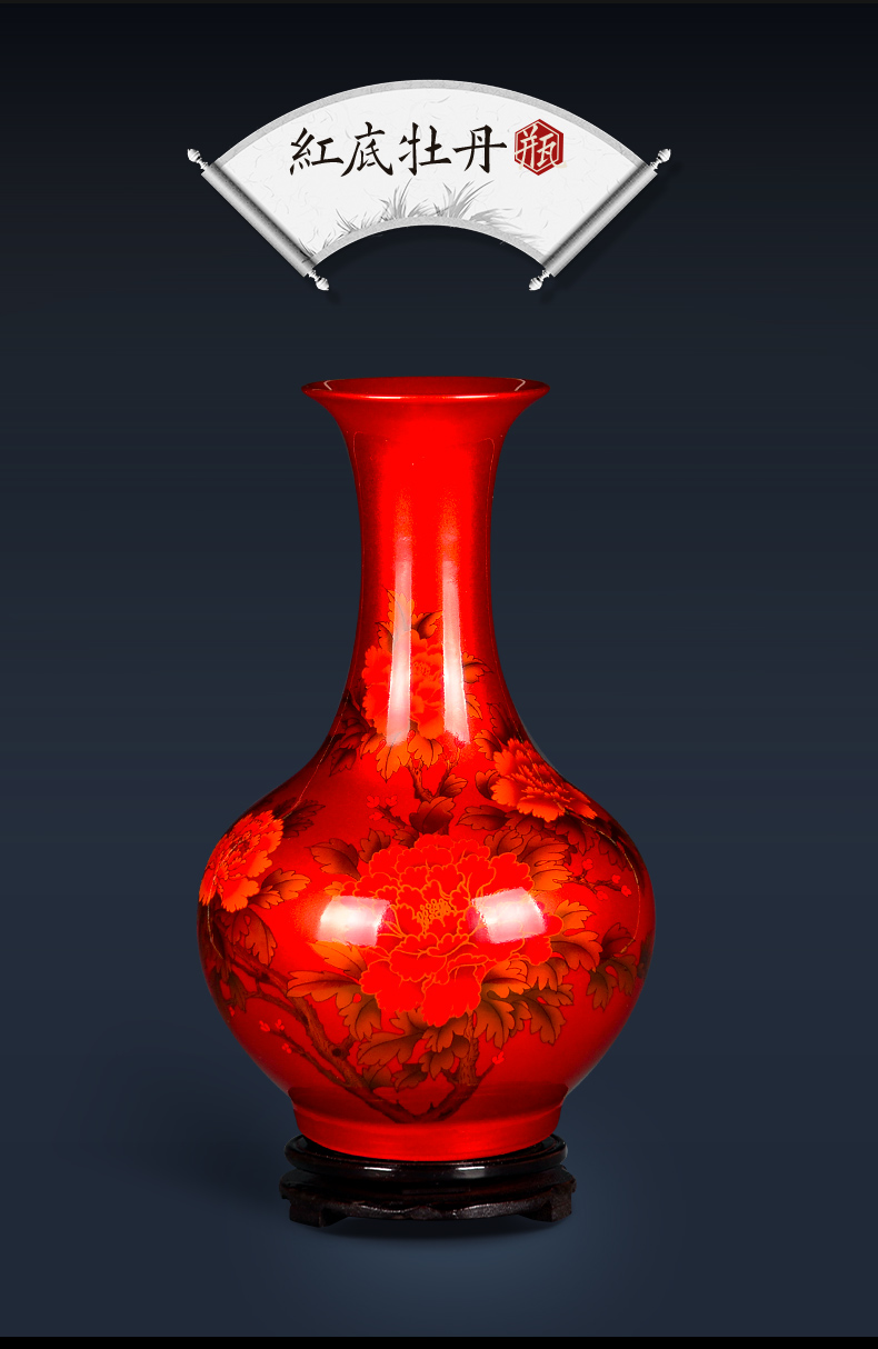 Jingdezhen ceramics Chinese flower arranging pomegranate red vase is placed the new Chinese style household living room decoration process