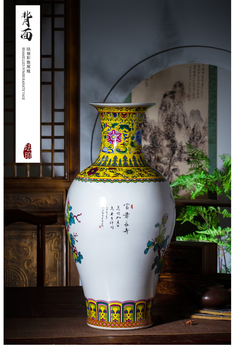 Jingdezhen ceramic vase furnishing articles household act the role ofing is tasted the sitting room of Chinese style restoring ancient ways is rich ancient frame colored enamel large tail bottles