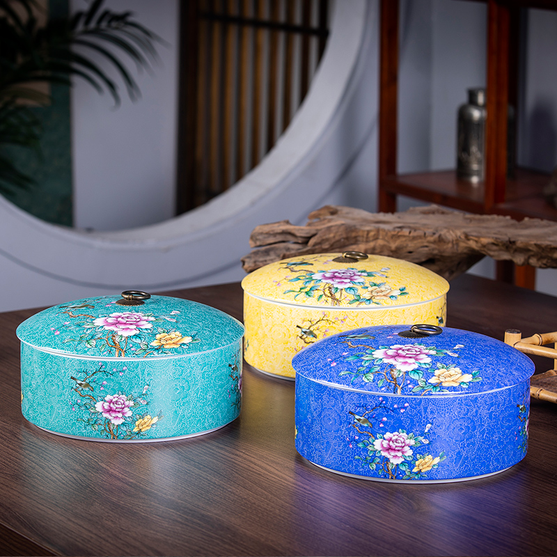 Jingdezhen ceramics pastel colored enamel caddy fixings sealed container storage tanks of Chinese style household receives gifts