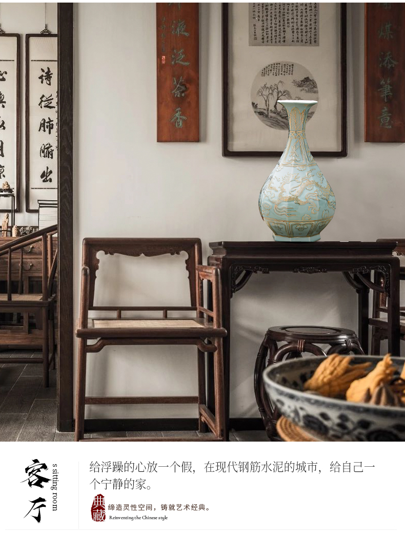 Jingdezhen ceramics, vases, flower arrangement sitting room hand - made paint shadow blue okho spring Chinese style restoring ancient ways is rich ancient frame furnishing articles