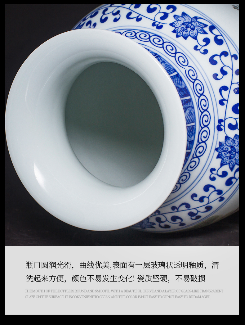 New Chinese style household jingdezhen ceramics bucket color blue and white porcelain vase flower arrangement sitting room adornment is placed TV ark