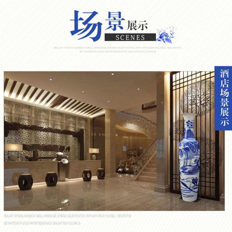 E087 jingdezhen ceramic floor big hand blue and white porcelain vase guest - the greeting pine sitting room adornment is placed opening gifts