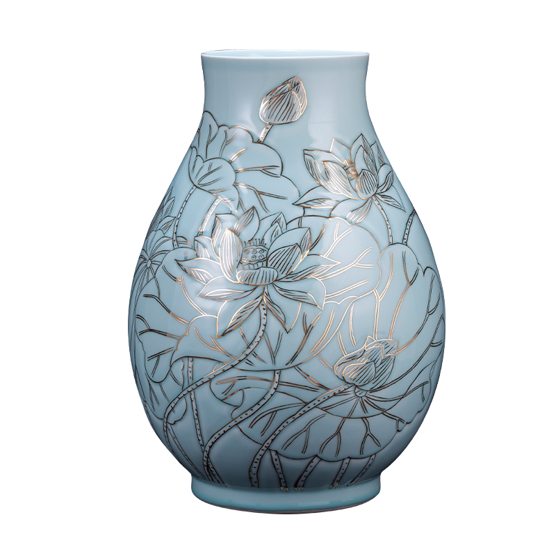Jingdezhen ceramic vase penjing masters hand shadow blue paint f tube Chinese flower arranging retro rich ancient frame sitting room