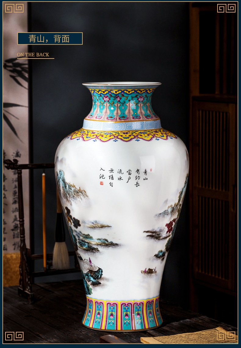 Jingdezhen ceramic powder enamel of large vases, flower arranging large new Chinese style living room light key-2 luxury archaized decorations furnishing articles