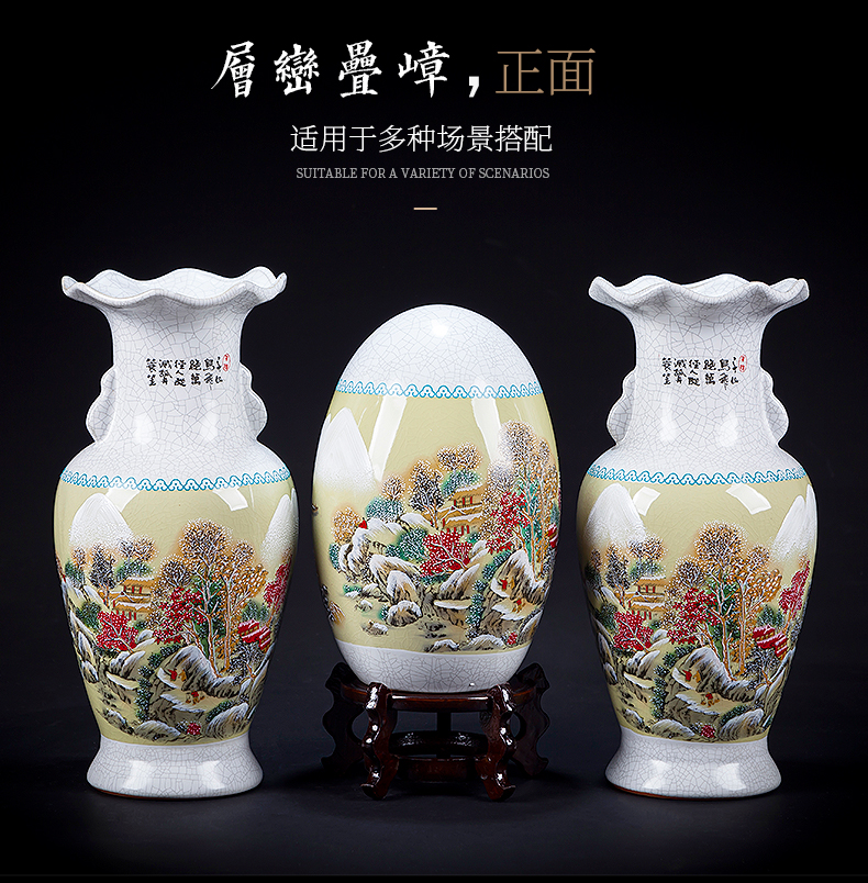 Jingdezhen ceramics large vases, three - piece suit Chinese style household flower arrangement sitting room adornment is placed a thriving business