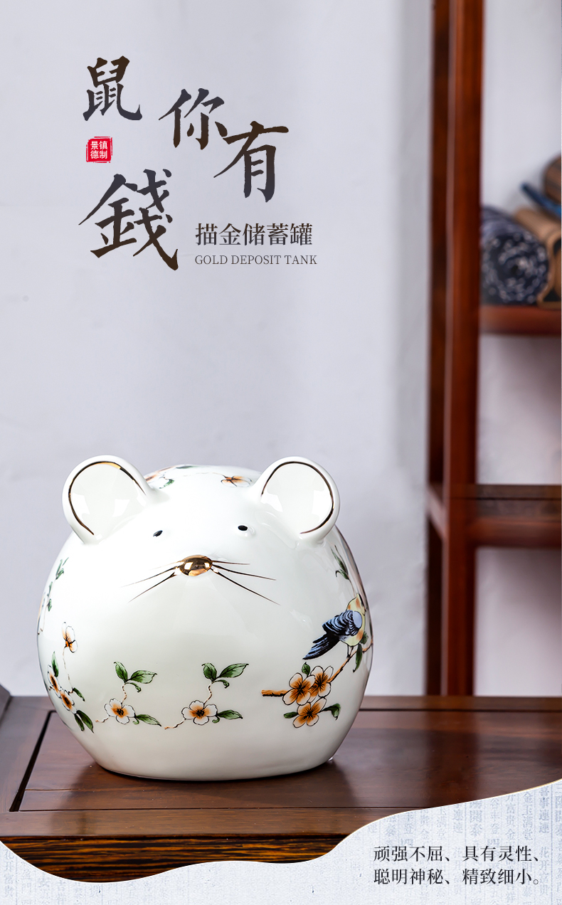 Jingdezhen ceramic sitting room pastel paint new Chinese style originality rat you money piggy bank furnishing articles gift decoration