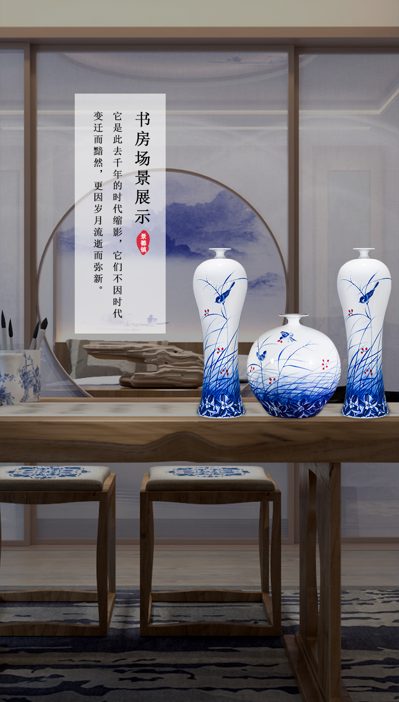 Jingdezhen ceramics furnishing articles hand - made large blue and white porcelain vases, flower arrangement sitting room of Chinese style household decorations Chinese wind