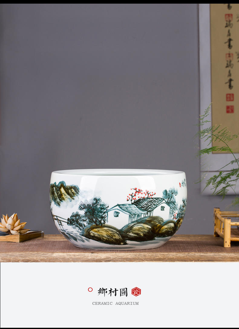 Jingdezhen ceramics tank large pastel shade green turtle cylinder lotus pond lily bowl lotus goldfish basin furnishing articles