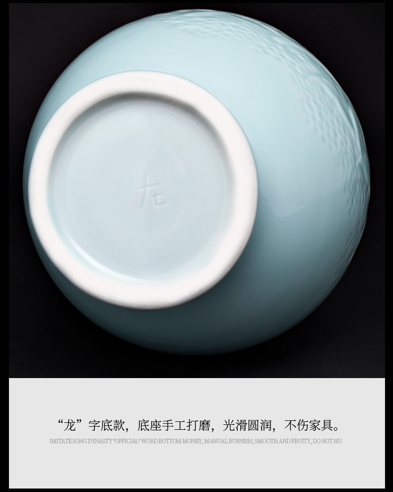 Jingdezhen archaize shadow blue anaglyph ceramic vases, flower arranging the new Chinese rich ancient frame sitting room adornment home furnishing articles