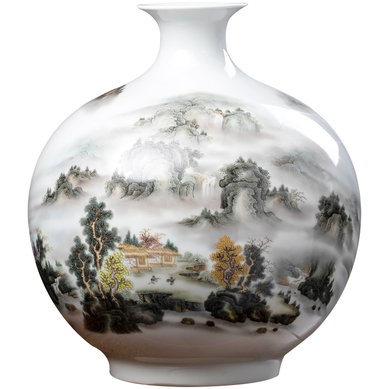 Jingdezhen ceramics vase landscape place Chinese wind pomegranate bottle home sitting room adornment is placed trumpets