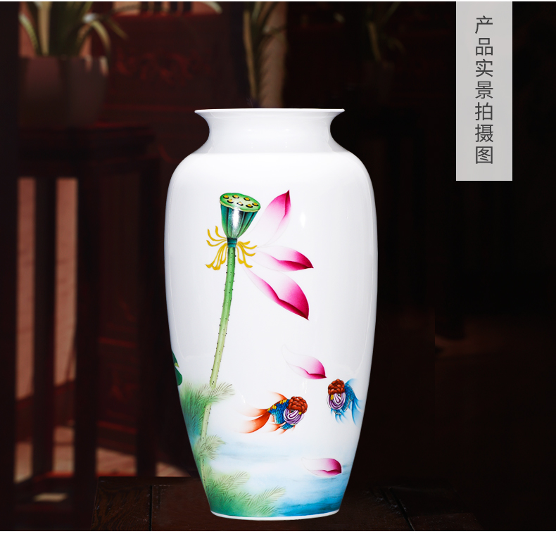 Jingdezhen ceramics by hand draw lotus flower vase furnishing articles sitting room of Chinese style household rich ancient frame flower decorations