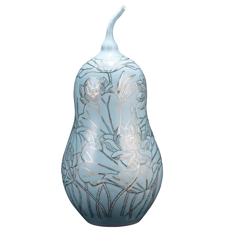The Master of jingdezhen ceramics shadow hand the see colour blue vase household of Chinese style living room gourd bottle act the role ofing is tasted furnishing articles
