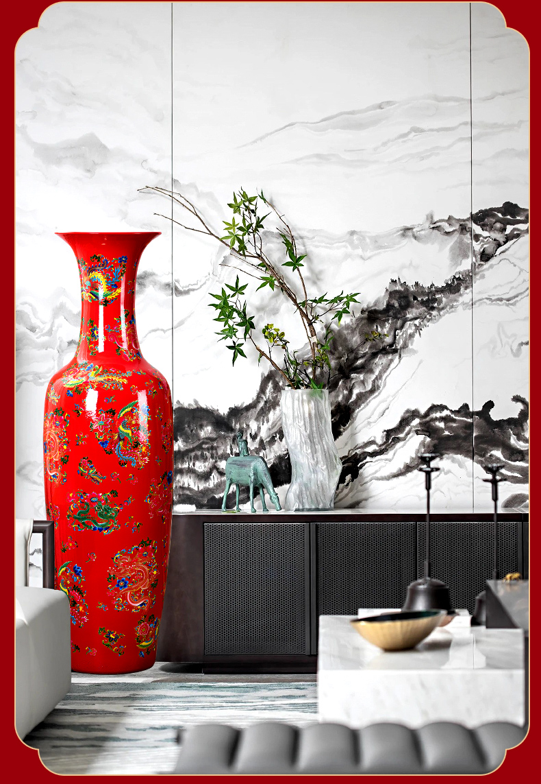 Jingdezhen ceramic big vase large archaize floor furnishing articles of Chinese style Chinese red sitting room hotel lobby decoration