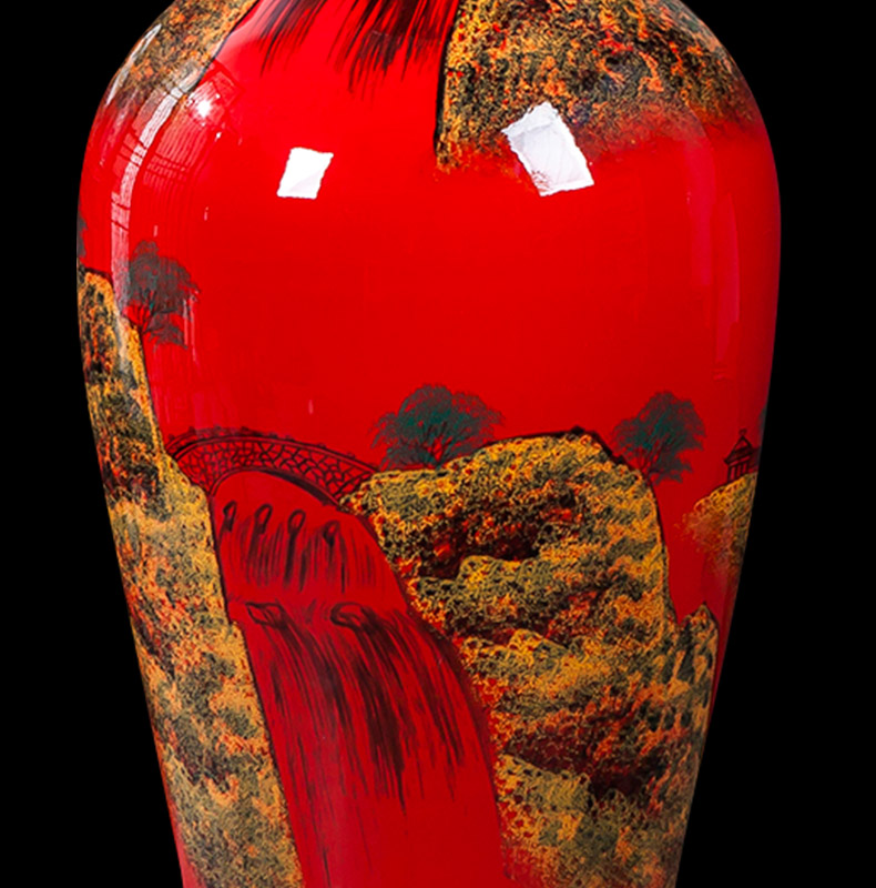 Jingdezhen ceramics China red bottle gourd of large vase sitting room adornment is placed large extra large