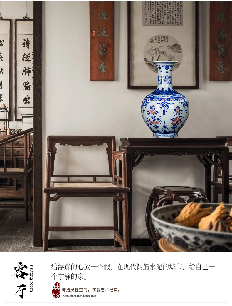 Jingdezhen ceramic vase sitting room rich ancient frame Chinese antique blue and white porcelain home decoration youligong furnishing articles