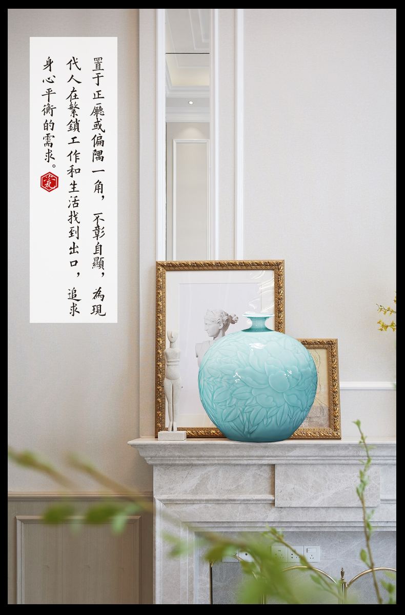 Jingdezhen ceramics vase furnishing articles flower arranging blue glaze pomegranate bottles of new Chinese style household rich ancient frame sitting room adornment