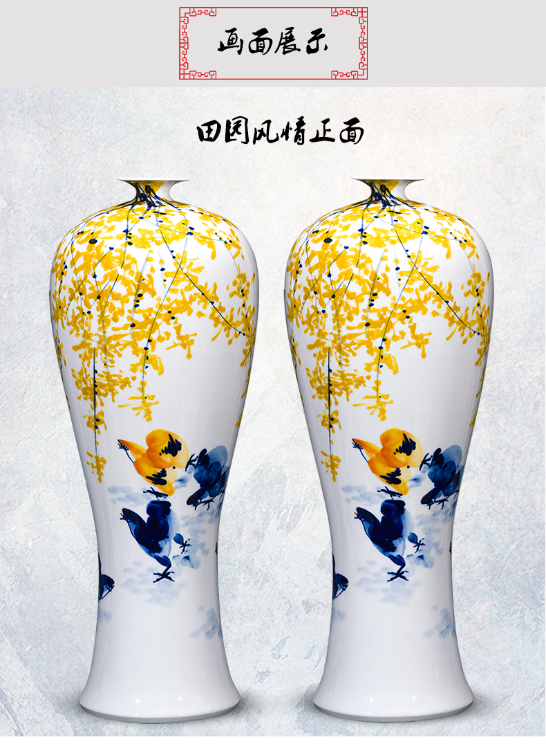 Jingdezhen ceramics vase famous hand - made under glaze color Chinese rural style home sitting room adornment is placed