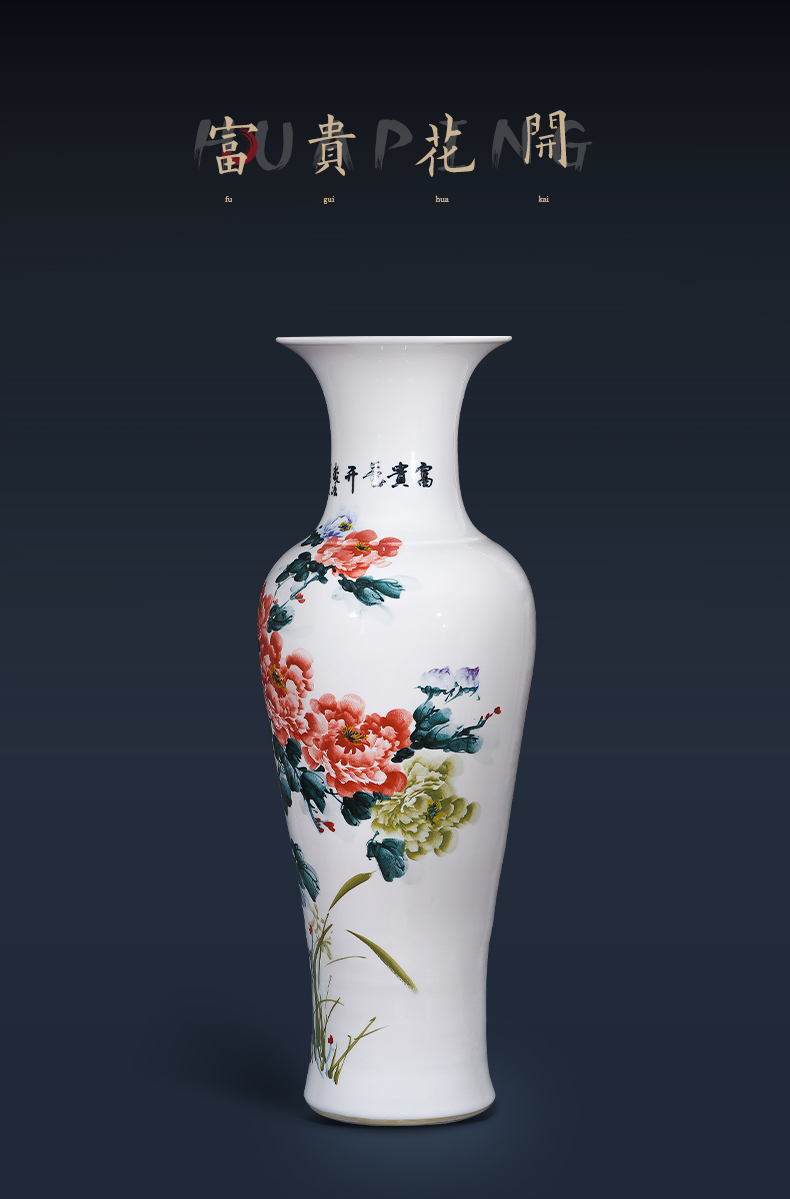 Jingdezhen ceramics vase peony of large furnishing articles pastel hand - made sitting room decoration in hotel opening gifts