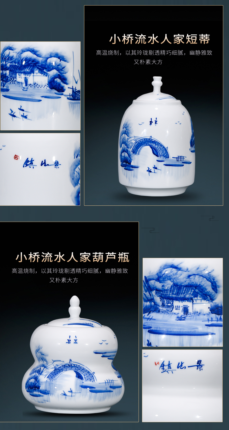 Jingdezhen ceramics hand - made tea pot sitting room of Chinese style household furnishing articles storage jar large ornament