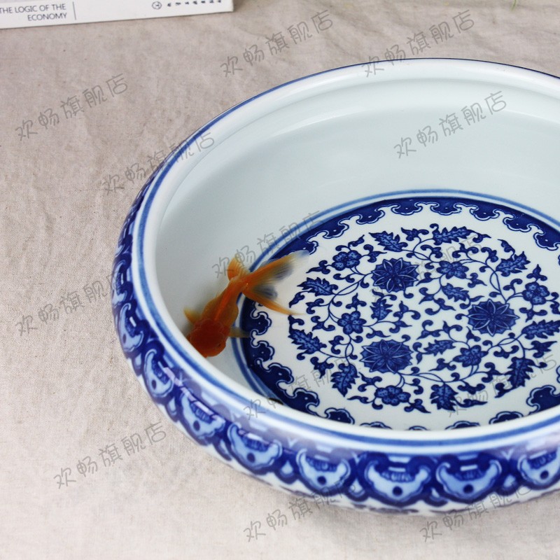Yg50 wrapped branch lotus goldfish bowl of blue and white porcelain of jingdezhen ceramics tortoise cylinder water lily bowl lotus flower pot fish bowl
