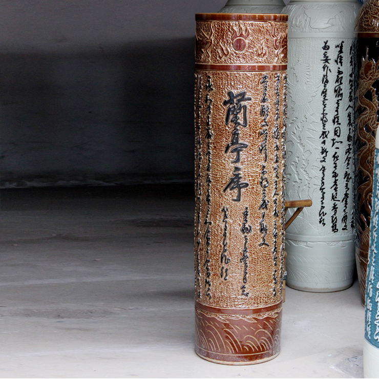 Sf80 jingdezhen ceramic floor painting and calligraphy quiver to big vase Chinese decorative furnishing articles large living room