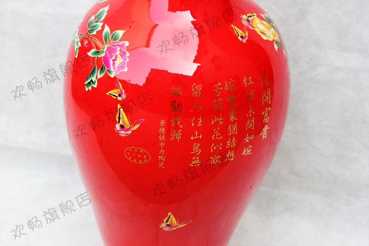 Rich aj34 jingdezhen ceramics red flowers open China vase landed a large sitting room porch place ornament