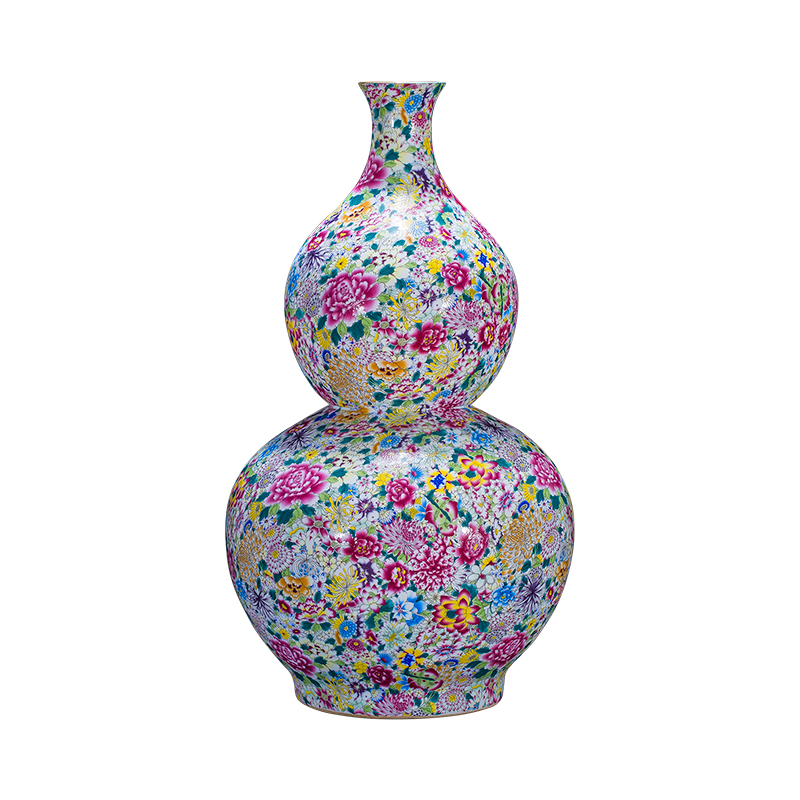 Jingdezhen ceramics archaize qianlong pastel flower is big gourd vases collection place Chinese sitting room adornment