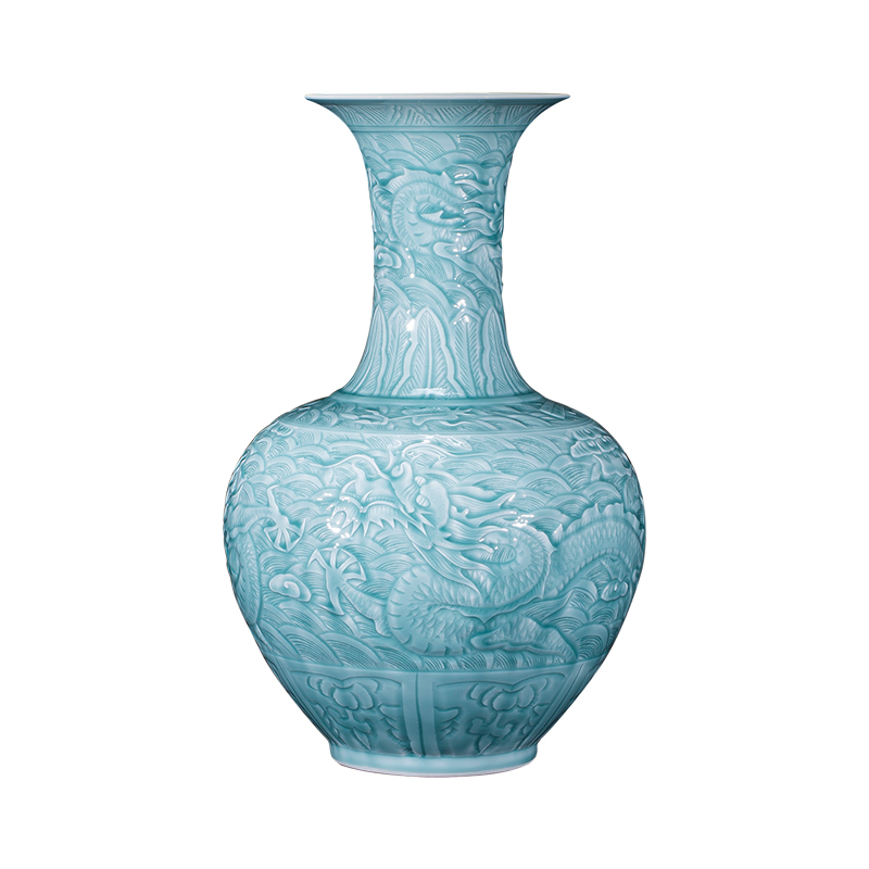 Jingdezhen ceramics by hand carved dragon archaize shadow blue bottles of Chinese Angle of what adornment is placed large living room