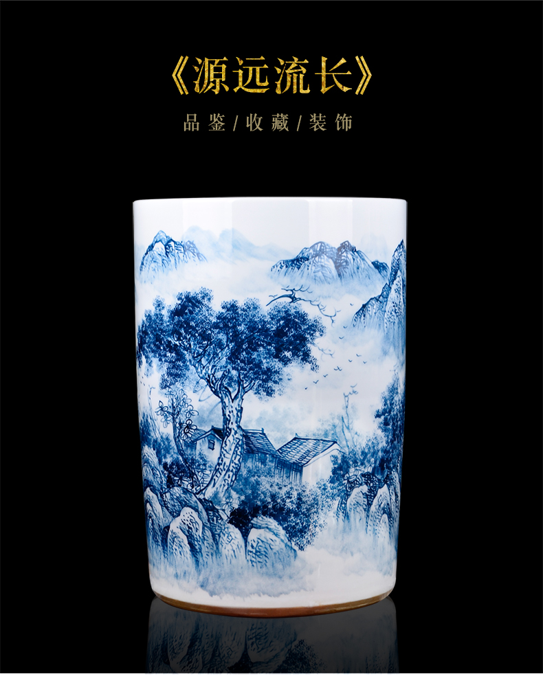 Jingdezhen ceramics hand - made painting and calligraphy scrolls cylinder barrel large sitting room ground of blue and white porcelain vase calligraphy and painting to receive barrels