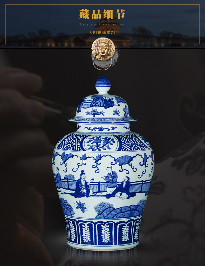 Jingdezhen ceramic floor big vase hand - made antique imitation Ming blue and white porcelain sitting room porch place large ornament