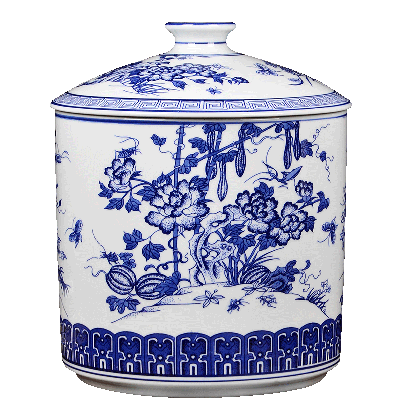 Blue and white porcelain of jingdezhen ceramics furnishing articles large pot of pu 'er tea cake store receives the seventh, peulthai the tea cake tin tea set