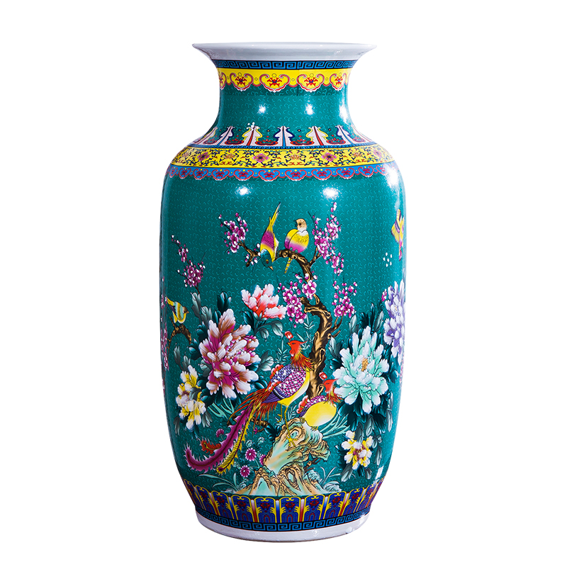 Jingdezhen ceramics blue - green high landing big vase household sitting room adornment is placed large birds pay homage to the king