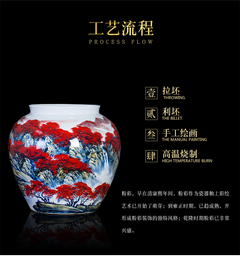 Jingdezhen ceramic powder enamel hand - made landing big vase full sitting room adornment is placed and calligraphy calligraphy and painting cylinder cylinder