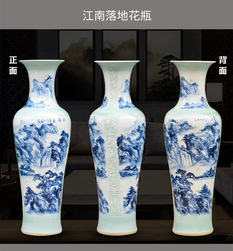 Jingdezhen ceramics hand - made high ground of blue and white porcelain vase of new Chinese style hotel furnishing articles to heavy large living room