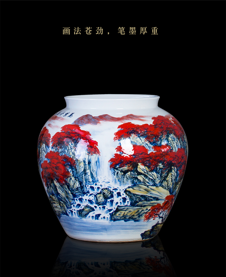 Jingdezhen ceramic powder enamel hand - made landing big vase full sitting room adornment is placed and calligraphy calligraphy and painting cylinder cylinder