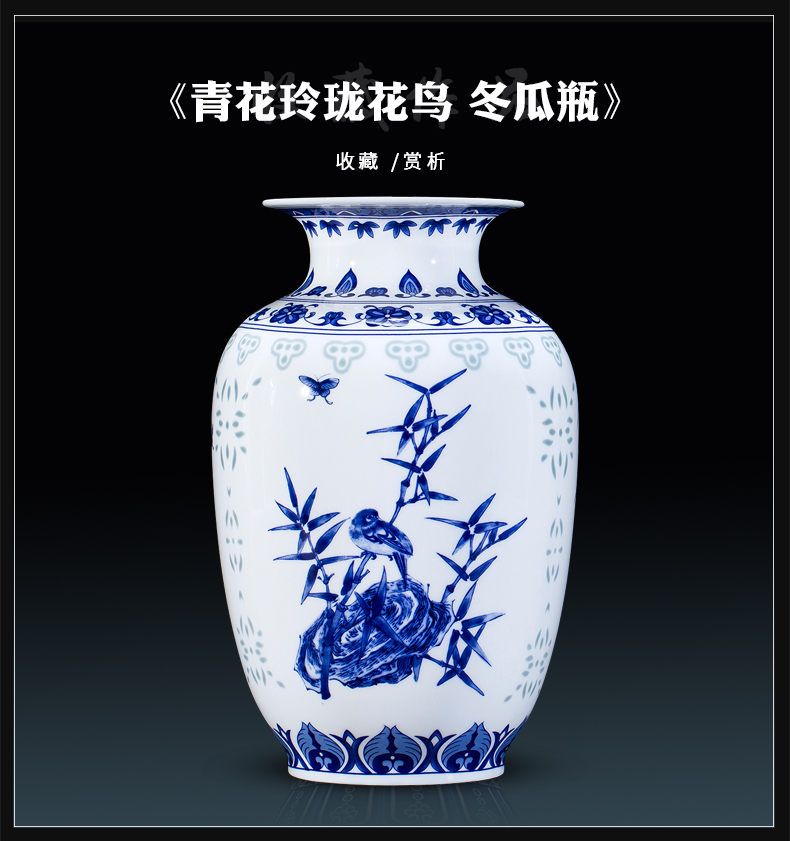 Exquisite blue and white porcelain of jingdezhen ceramics floret bottle of flower arrangement, the new Chinese style living room decorates porch place TV ark