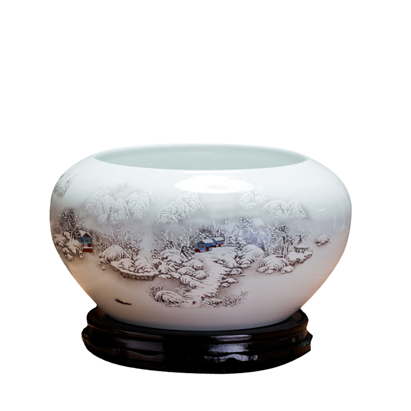 Jingdezhen blue and white ceramics goldfish bowl water lily bowl lotus tortoise cylinder fish basin writing brush washer from sitting room desktop furnishing articles