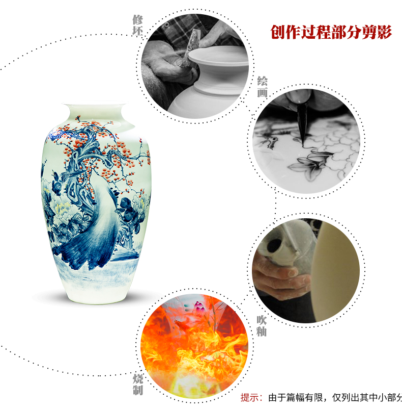 Jingdezhen ceramics by pure manual hand - made of blue and white porcelain vases, new Chinese style living room decorations furnishing articles present