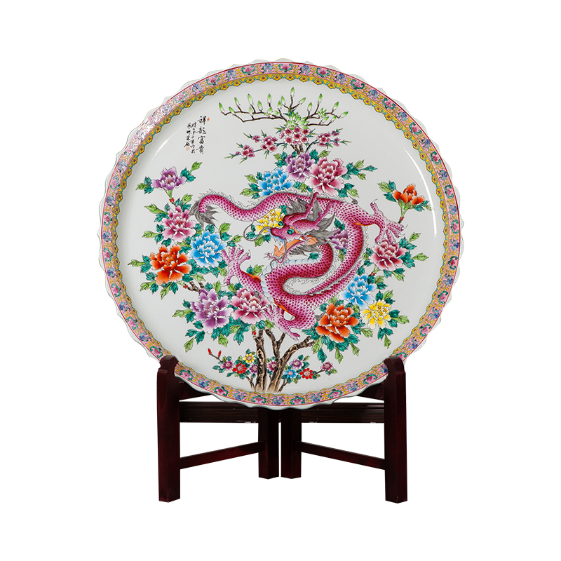 Jingdezhen ceramics hand - made famille rose decoration dish of Chinese style sitting room adornment metope place hotel hang dish