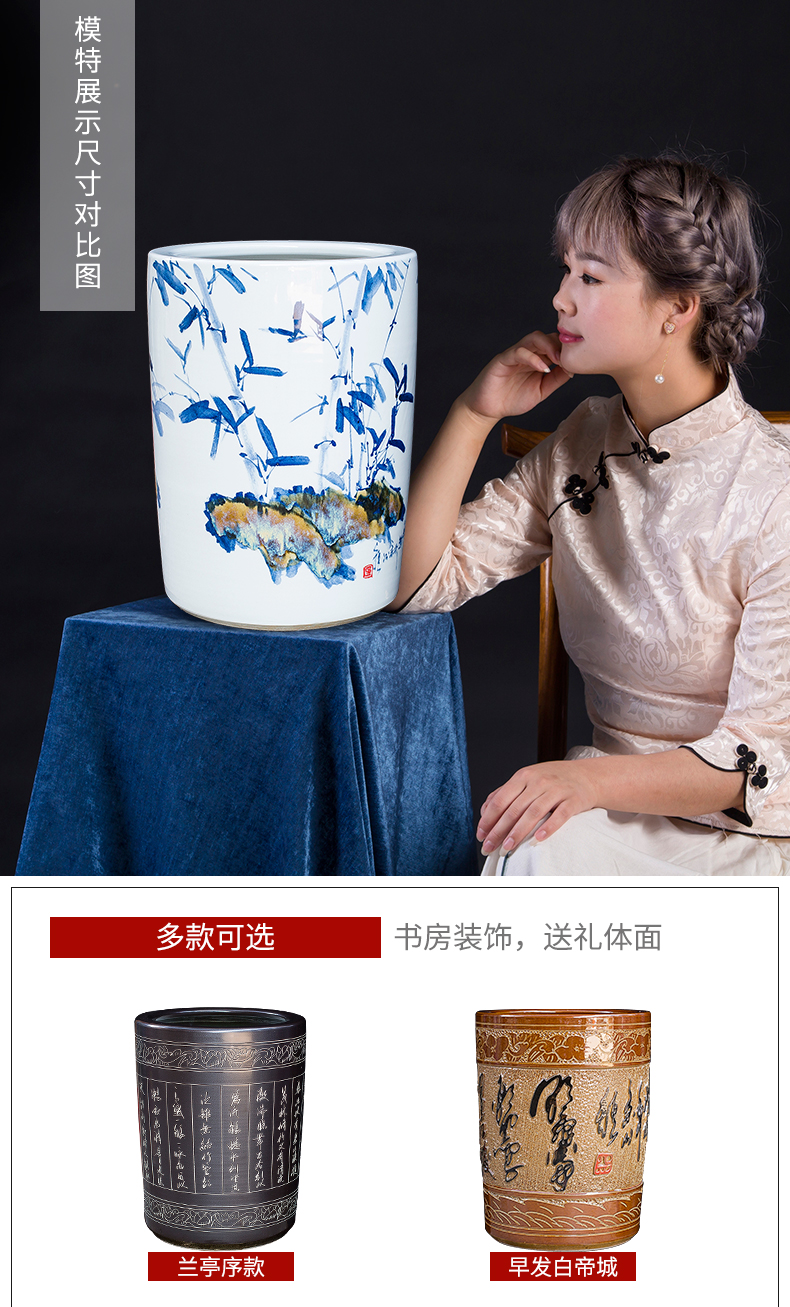 Jingdezhen ceramics hand - made quiver big vase furnishing articles sitting room floor decoration painting scroll cylinder decoration